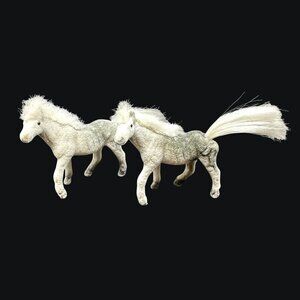 Vintage White Flocked Pony Fur Mane Tail 3in Miniature Horse Toy Fuzzy White
